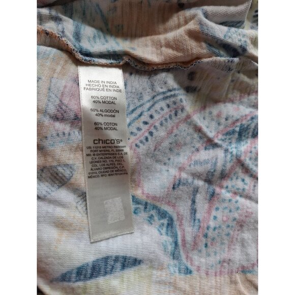 Chico's Short Sleeve V Neck Top Womens Medium Size 1 Abstract Print Orange White - Picture 4 of 7